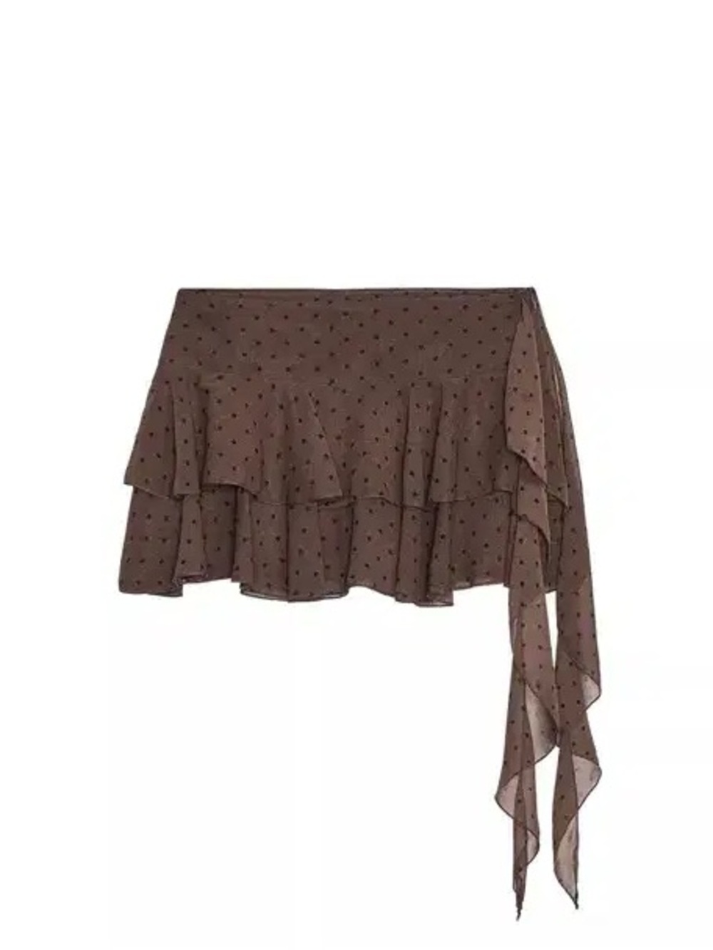 Zara Brown Polka Dot Asymmetric Ruffle Wrap Skirt